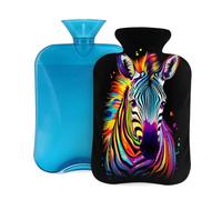 Botella de agua caliente con funda, 2 L, estampado de cebra colorida de arcoíris, para adultos, calentador y alivio del dolor
