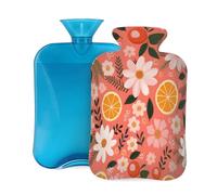Botella de agua caliente con funda, 2 L, flores rosadas y naranjas, para adultos, calentador/alivio del dolor