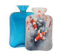 Botella de agua caliente con funda, 2 L, lavado de tinta, Koi, flor de ciruelo, botellas de agua caliente para adultos, calentador/alivio del dolor