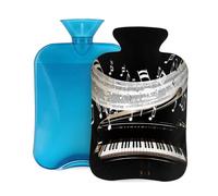 Botella de agua caliente con funda, 2 L, notas musicales artísticas, teclas de piano, botellas de agua caliente para adultos, calentador/alivio del dolor