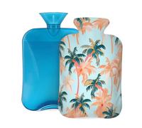 Botella de agua caliente con funda, 2 L, palmeras tropicales artísticas, botellas de agua caliente para adultos, calentador/alivio del dolor