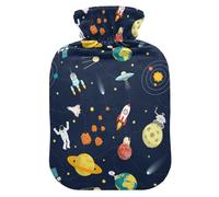 Botella de agua caliente con funda, astronauta Planet Earth de 1 litro, bolsa de agua caliente a prueba de fugas para calentador de manos, pies, cuello, hombros, espalda, alivio del dolor muscular,