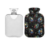 Botella de agua caliente con funda, bolsa de agua caliente de 2 litros para calambres menstruales, cuello, hombros, alivio del dolor de espalda, calentador de cama de pies de mano, mariquitas de neón
