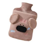 Botella de agua caliente con funda, bolsa de agua caliente de 2000 ml para compresas frías y calientes, calentador de manos para invierno, nariz grande, marrón