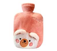 Botella de agua caliente con funda, bolsa de agua caliente de 2000 ml para compresas frías y calientes, calentador de manos para invierno, oso encantador, color rosa