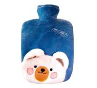 Botella de agua caliente con funda, bolsa de agua caliente de 2000 ml para compresas frías y calientes, calentador de manos para invierno, oso encantador, color azul