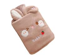 Botella de agua caliente con funda, bolsa de agua caliente de 2000 ml para compresas frías y calientes, calentador de pies para invierno, color marrón