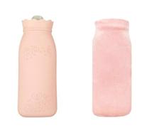 Botella de agua caliente con funda, bolsa de agua caliente de 650 ml para compresas frías y calientes, calentador de manos para invierno, color rosa