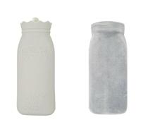 Botella de agua caliente con funda, bolsa de agua caliente de 650 ml para compresas frías y calientes, calentador de manos para invierno, color gris