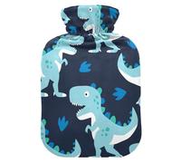Botella de agua caliente con funda, bonita huella de dinosaurio de 1 litro, bolsa de agua caliente a prueba de fugas para calentador de manos, pies, cuello, hombros, espalda, alivio del dolor