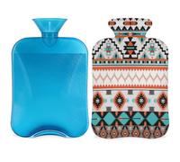Botella de agua caliente con funda de 2 L, bolsa de agua caliente estilo boho para calentamiento de la cama/alivio del dolor de período, funda de botella de agua caliente azteca étnica