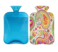 Botella de agua caliente con funda de 2 L, bolsa de agua caliente floral étnica de Paisley para calentar la cama/alivio del dolor de período, funda de botella de agua caliente estilo boho