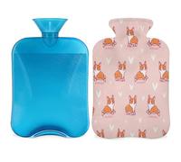 Botella de agua caliente con funda de 2 L, bonita bolsa de agua caliente para calentar la cama/alivio del dolor de período, Love Heart Dogs funda para botella de agua caliente