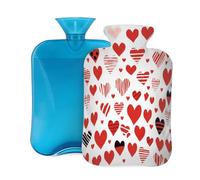 Botella de agua caliente con funda de 2 L, bonitas botellas de agua caliente con corazón rojo para adultos, calentador/alivio del dolor
