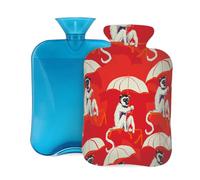 Botella de agua caliente con funda de 2 L, estampado de mono paraguas, botellas de agua caliente para adultos, calentador/alivio del dolor