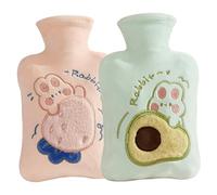 Botella de agua caliente con funda de felpa, 2 juegos, 500ml, bolsa de agua caliente térmica a prueba de fugas, transpirable, suave, dibujos animados, Mini Bo