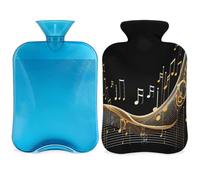 Botella de agua caliente con funda de música abstracta, notas musicales, bolsa de agua caliente de 2 litros para aliviar el dolor, cuello suave y hombro, calentador de pies de mano, compresa fría y