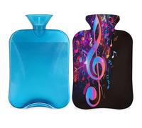 Botella de agua caliente con funda de música abstracta, notas musicales, bolsa de agua caliente de 2 litros para aliviar el dolor, cuello y hombros, manos, pies, compresa caliente y fría