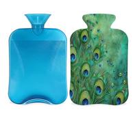 Botella de agua caliente con funda de plumas de pavo real, bolsa de agua caliente de 2 litros para aliviar el dolor, cuello y hombros, manos, pies, compresa caliente y fría