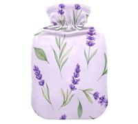 Botella de agua caliente con funda de terciopelo, flores y hojas de lavanda, color morado, para calambres menstruales, alivio del dolor, pequeña