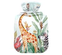 Botella de agua caliente con funda, diseño de cebra de jirafa selva, 1 litro, bolsa de agua caliente a prueba de fugas para calentador de manos, pies, cuello, hombros, espalda, alivio del dolor