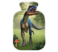 Botella de agua caliente con funda, diseño de dinosaurio de la selva, bolsa de agua caliente a prueba de fugas para calentador de manos, pies, cuello, hombros, espalda, alivio del dolor muscular,