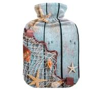 Botella de agua caliente con funda, diseño de estrella de mar, de madera, 1 litro, a prueba de fugas, para calentador de manos, pies, cuello, hombros, espalda, alivio del dolor muscular, compresa fría