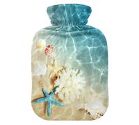 Botella de agua caliente con funda, diseño de estrella de mar de mar de 1 litro, bolsa de agua caliente a prueba de fugas para calentador de manos, pies, cuello, hombros, espalda, alivio del dolor