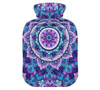 Botella de agua caliente con funda, diseño de flores de mandala boho, 2 L, bolsa de agua caliente a prueba de fugas para calentador de manos, pies, cuello, hombros, espalda, alivio del dolor muscular,
