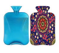 Botella de agua caliente con funda esponjosa, 2 l, gran capacidad, diseño floral de mandala, bolsa de agua para noches acogedoras, alivio del dolor, espalda, cuello y hombros