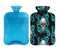 Botella de agua caliente con funda esponjosa, bolsa de agua caliente de gran capacidad de 2 l, bolsa de agua caliente con calavera para noches acogedoras, alivio del dolor, espalda, cuello y hombros