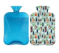 Botella de agua caliente con funda esponjosa, bolsa de agua caliente de gran capacidad de 2 l, botella temática de animales, bolsa de agua para noches acogedoras, alivio del dolor, espalda, cuello y
