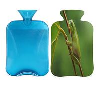 Botella de agua caliente con funda esponjosa, bolsa de agua caliente de gran capacidad de 2 litros, bolsa de agua tropical de rana para noches acogedoras, alivio del dolor, espalda, cuello y hombros