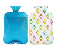 Botella de agua caliente con funda esponjosa de 2 litros, botella de gran capacidad para huellas de animales, bolsa de agua para noches acogedoras, alivio del dolor, espalda, cuello y hombros