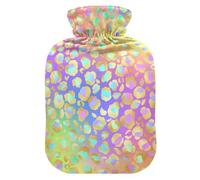 Botella de agua caliente con funda, estampado de leopardo de acuarela, bolsa de agua caliente a prueba de fugas de 1 litro para calentador de manos, pies, cuello, hombros, espalda, alivio del dolor