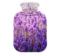 Botella de agua caliente con funda, lavanda floral, bolsa de agua caliente a prueba de fugas para calentador de manos, pies, cuello, hombros, espalda, alivio del dolor muscular, compresa fría