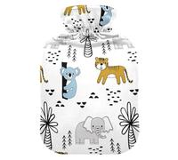 Botella de agua caliente con funda, lindo elefante koala 2L bolsa de agua caliente a prueba de fugas para calentador de manos y pies, cuello, hombros, espalda, alivio del dolor muscular, compresa fría