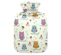 Botella de agua caliente con funda, lindo hongo búho, 2 L, bolsa de agua caliente a prueba de fugas para calentador de manos, pies, cuello, hombros, espalda, alivio del dolor muscular, compresa fría