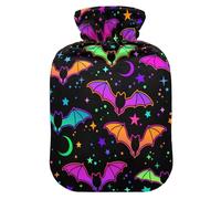 Botella de agua caliente con funda, Magic Bats 1 L, bolsa de agua caliente a prueba de fugas para calentador de manos, pies, cuello, hombros, espalda, alivio del dolor muscular, compresa fría