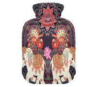Botella de agua caliente con funda, mandala de elefante, bolsa de agua caliente a prueba de fugas para calentador de manos, pies, cuello, hombros, espalda, alivio del dolor muscular, compresa fría