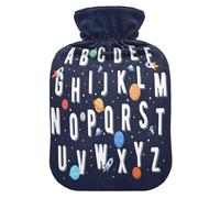 Botella de agua caliente con funda, Space Planet Alphabet 2L a prueba de fugas, bolsa de agua caliente para calentador de manos, pies, cuello, hombros, espalda, alivio del dolor muscular, compresa