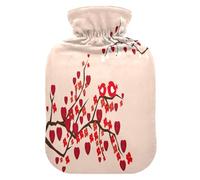 Botella de agua caliente con funda suave, bolsa de agua fría caliente extraíble para aliviar el dolor, calambres menstruales, calentadores de pies, S ramas abstractas, corazones, flores, pájaros