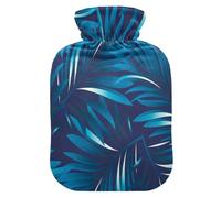 Botella de agua caliente con funda suave, bolsa de agua fría caliente extraíble para aliviar el dolor, calambres menstruales, calentadores de pies, hojas de palma tropicales, selva, azul floral
