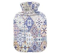 Botella de agua caliente con funda suave, bolsa de agua fría caliente extraíble para aliviar el dolor, calambres menstruales, calentadores de pies, M Boho, símbolos góticos azules