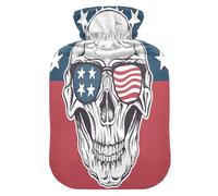 Botella de agua caliente con funda suave, bolsa de agua fría caliente extraíble para aliviar el dolor, calambres menstruales, calentadores de pies, gafas de sol S con calavera americana en la bandera