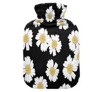 Botella de agua caliente con funda suave, bolsa de agua fría caliente extraíble para aliviar el dolor, calambres menstruales, calentadores de pies, patrón floral S, manzanilla, margaritas