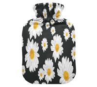Botella de agua caliente con funda suave, bolsa de agua fría caliente extraíble para aliviar el dolor, calambres menstruales, calentadores de pies, patrón floral M, margarita, flores de manzanilla