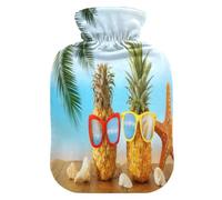 Botella de agua caliente con funda suave, bolsa de agua fría caliente extraíble para aliviar el dolor, calambres menstruales, calentadores de pies, pareja madura, piña, elegantes gafas de sol