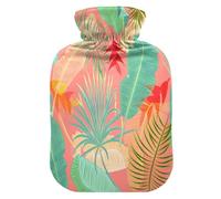 Botella de agua caliente con funda suave, bolsa de agua fría caliente extraíble para aliviar el dolor, calambres menstruales, calentadores de pies, S exótica planta de la selva tropical amarillo