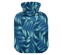 Botella de agua caliente con funda suave, bolsa de agua fría caliente extraíble para aliviar el dolor, calambres menstruales, calentadores de pies, M, hoja tropical azul